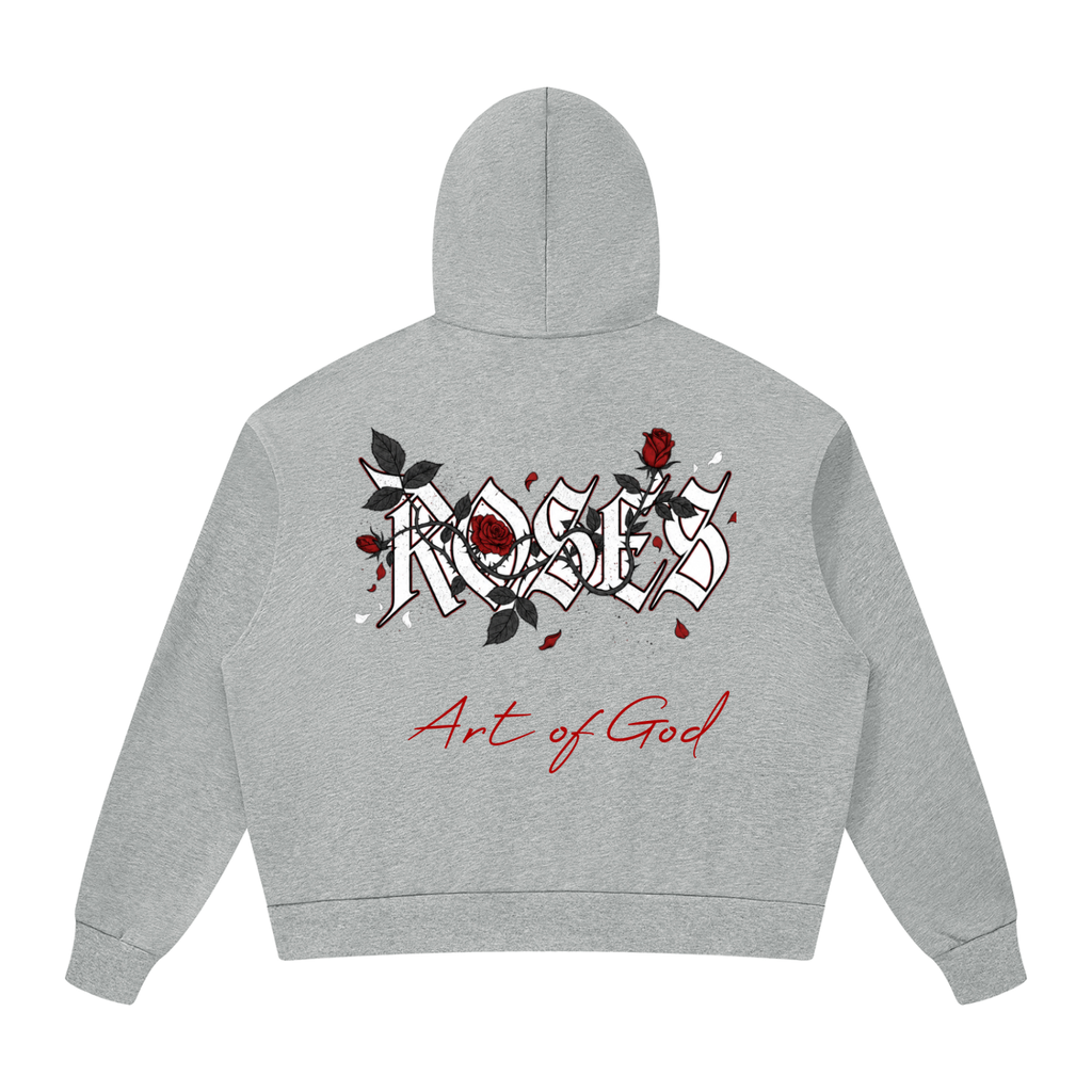 Unisex Drop Shoulder Full Zip Hoodie "Real Roses x Art of God"