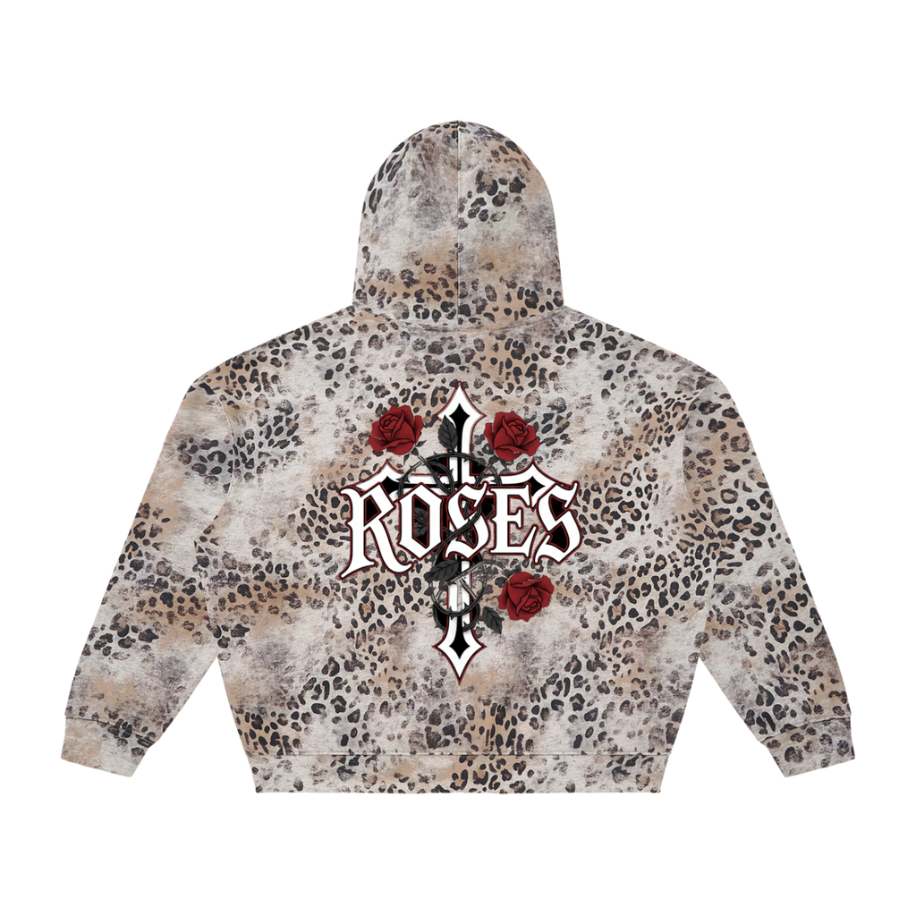 Unisex Vintage Wash Leopard Full Zip Hoodie "Real Roses x Art of God"