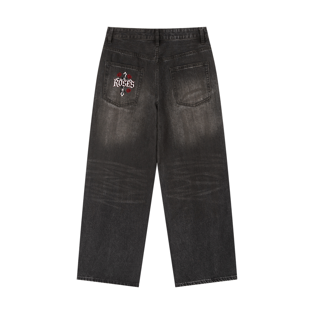 Vintage Wash Heavyweight Denim Jeans "Art of God x Real Roses"