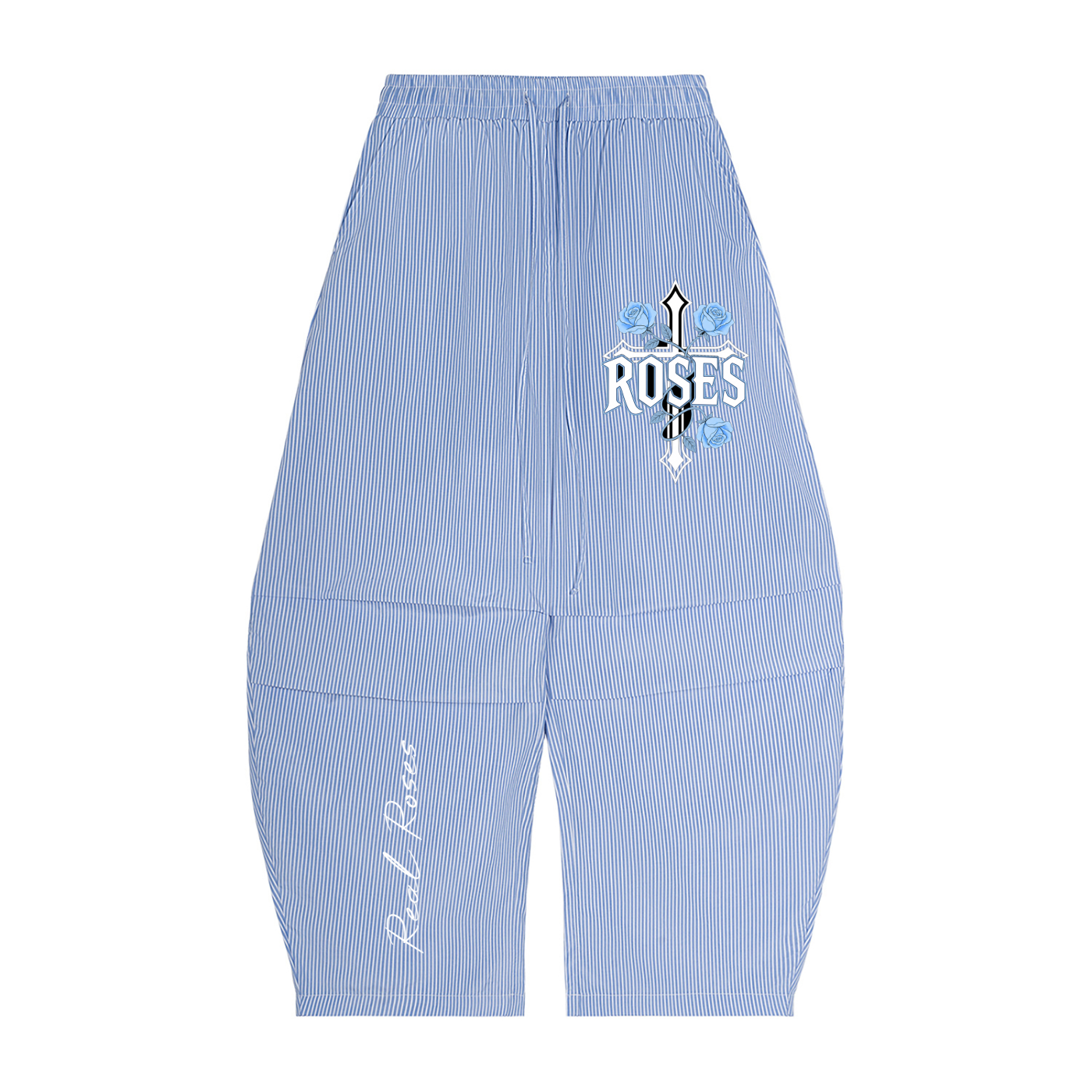 Vertical Stripe Drawstring Barrel Pants "Feel the Rose"