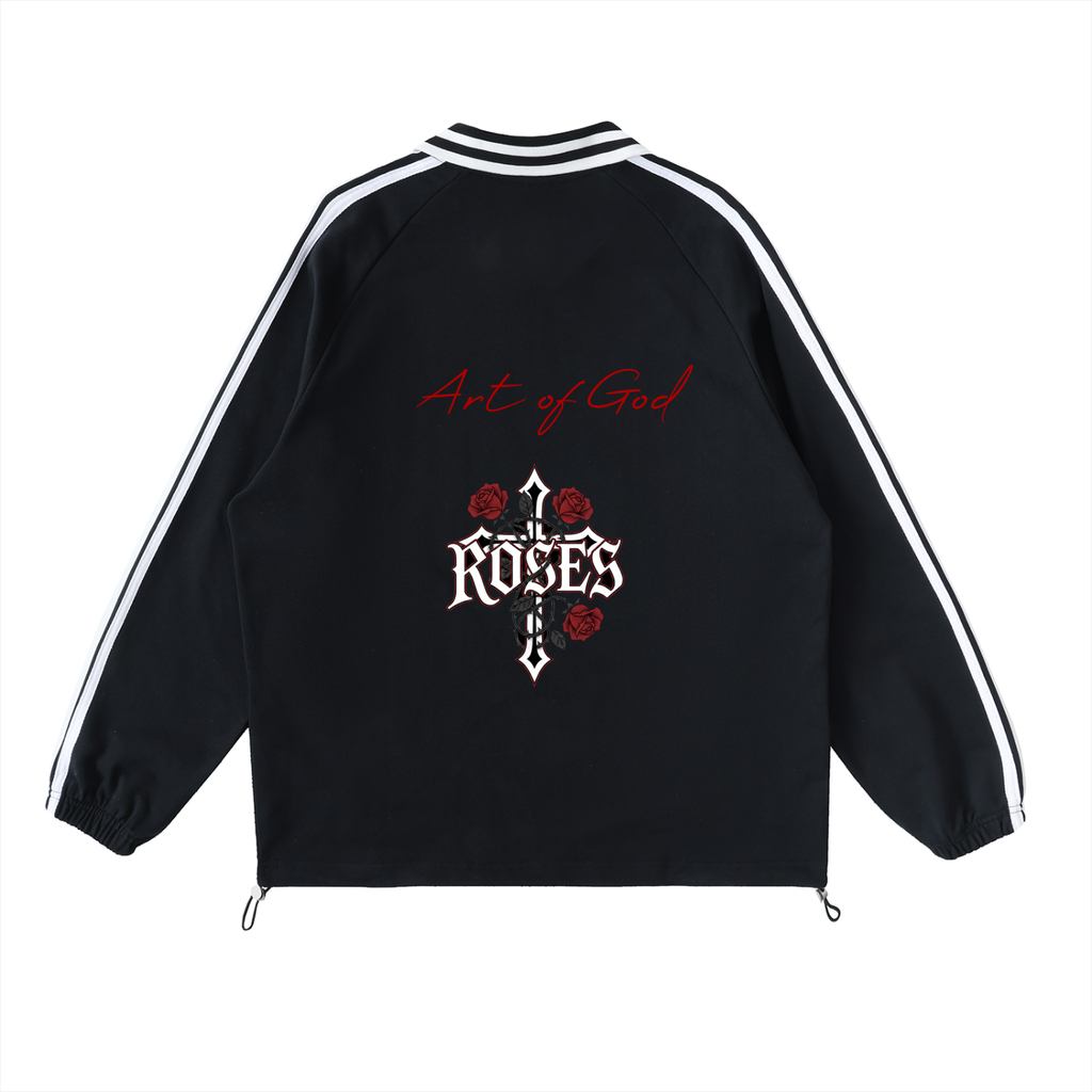 Contrast Striped Lapel Collar Sweatshirt "Real Roses x Art of God"
