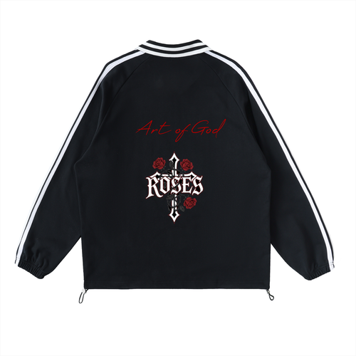 Contrast Striped Lapel Collar Sweatshirt "Real Roses x Art of God"