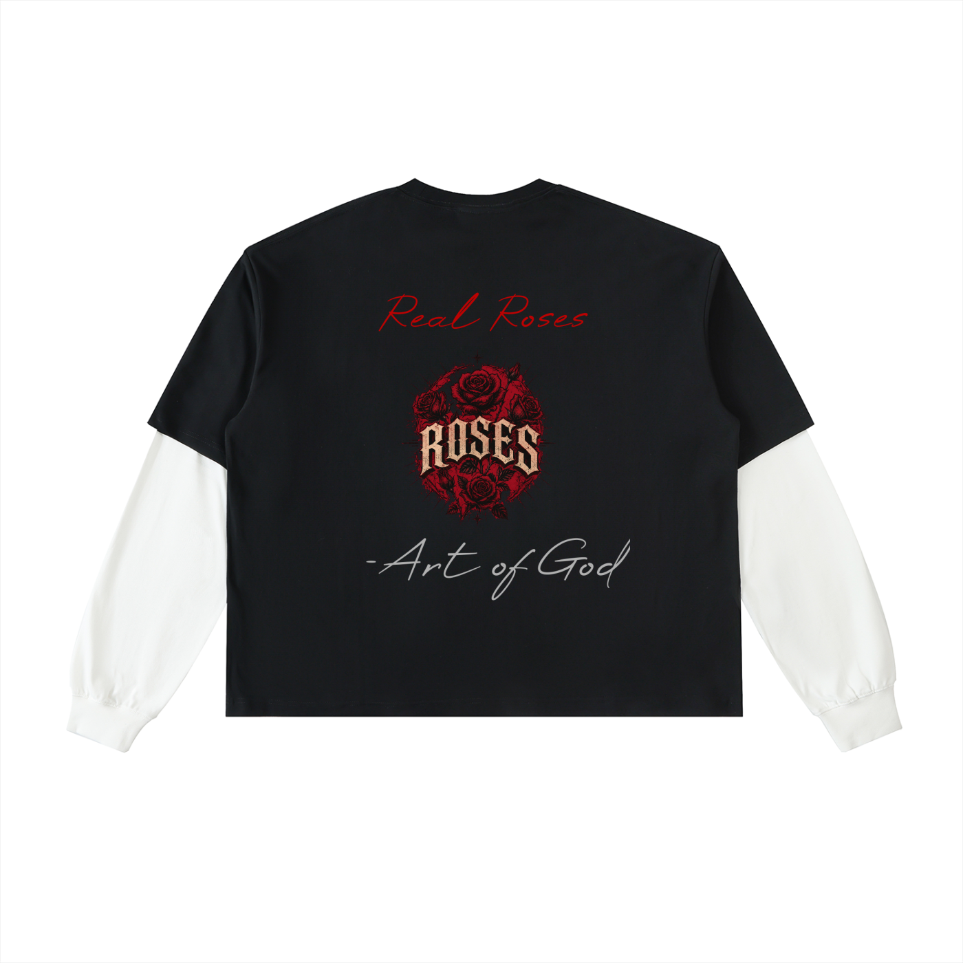 Layered Contrast Sleeve Cotton T-Shirt "Real Roses x Art of God"