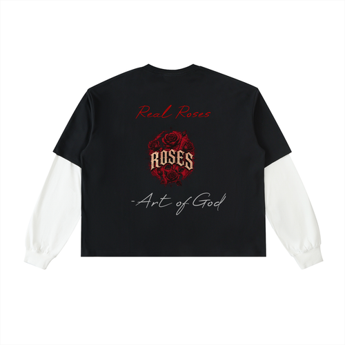 Layered Contrast Sleeve Cotton T-Shirt "Real Roses x Art of God"