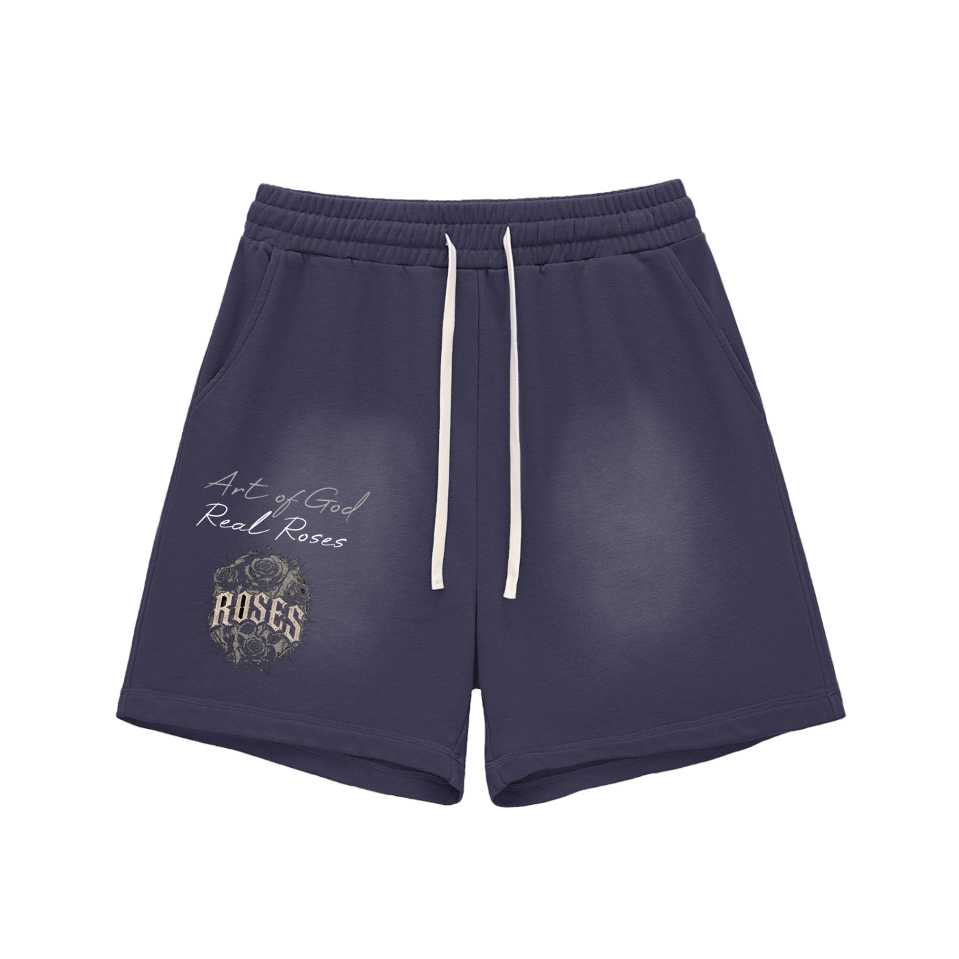 Sun Fade Raw Edge Cotton Shorts "ROSES"