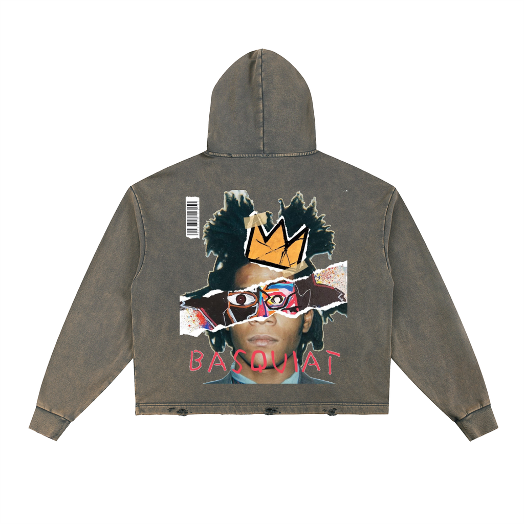 Vintage Washed Frayed-Hem Hoodie " BASQUIT x REAL ROSES"