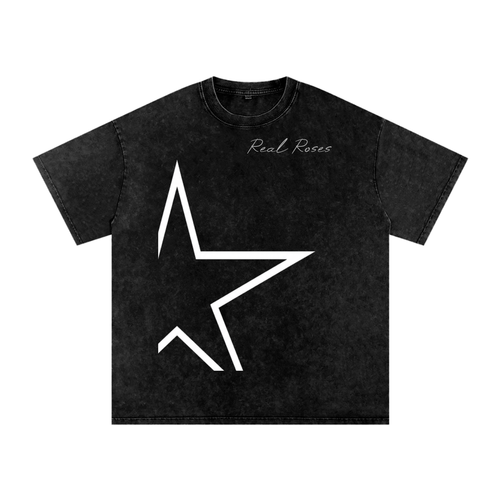Snow Washed Oversized Cotton T-Shirt GRAPHIC " Star x Real Roses"