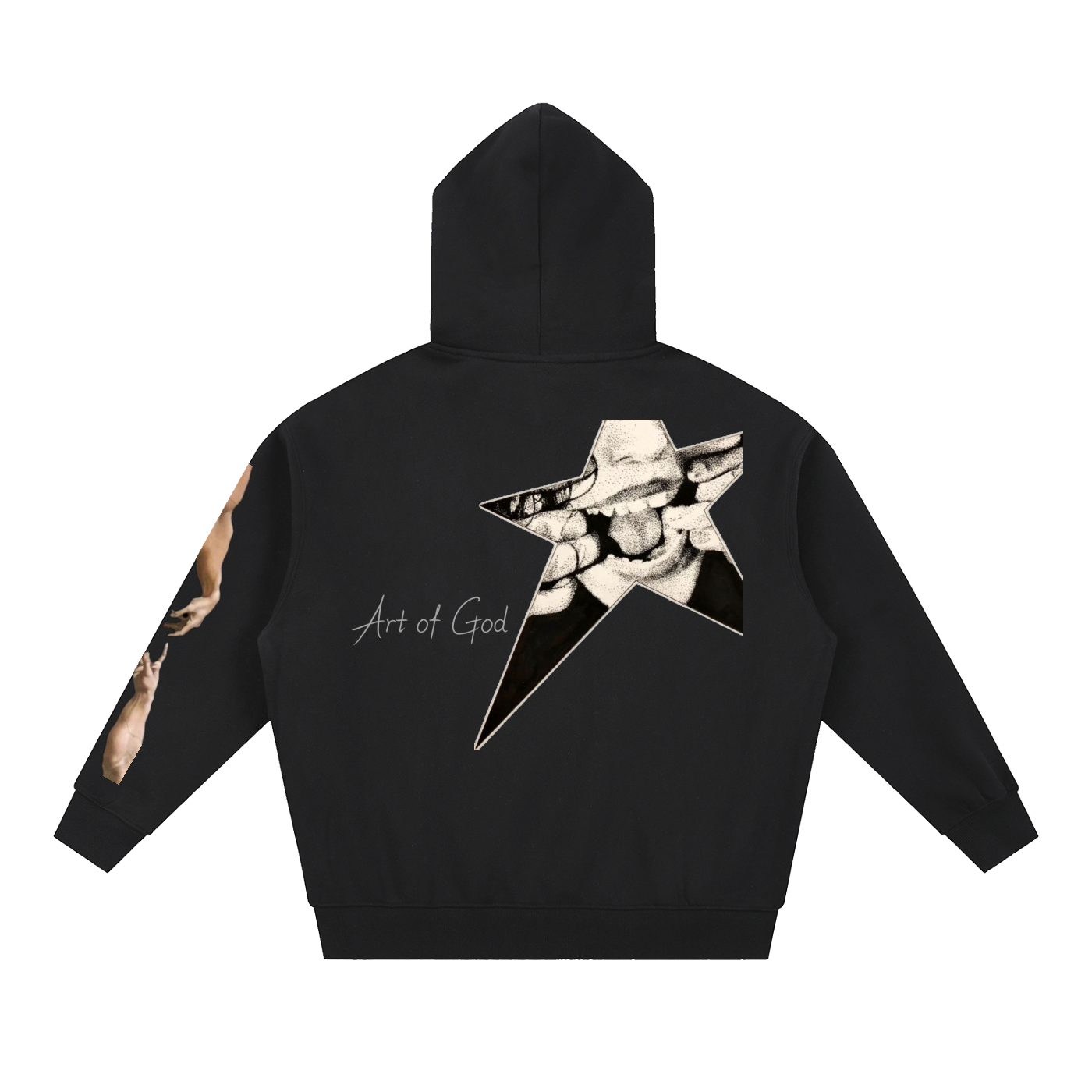 Essential Oversized Fleece Boxy Hoodie "Art of God x STAR x HANDS"