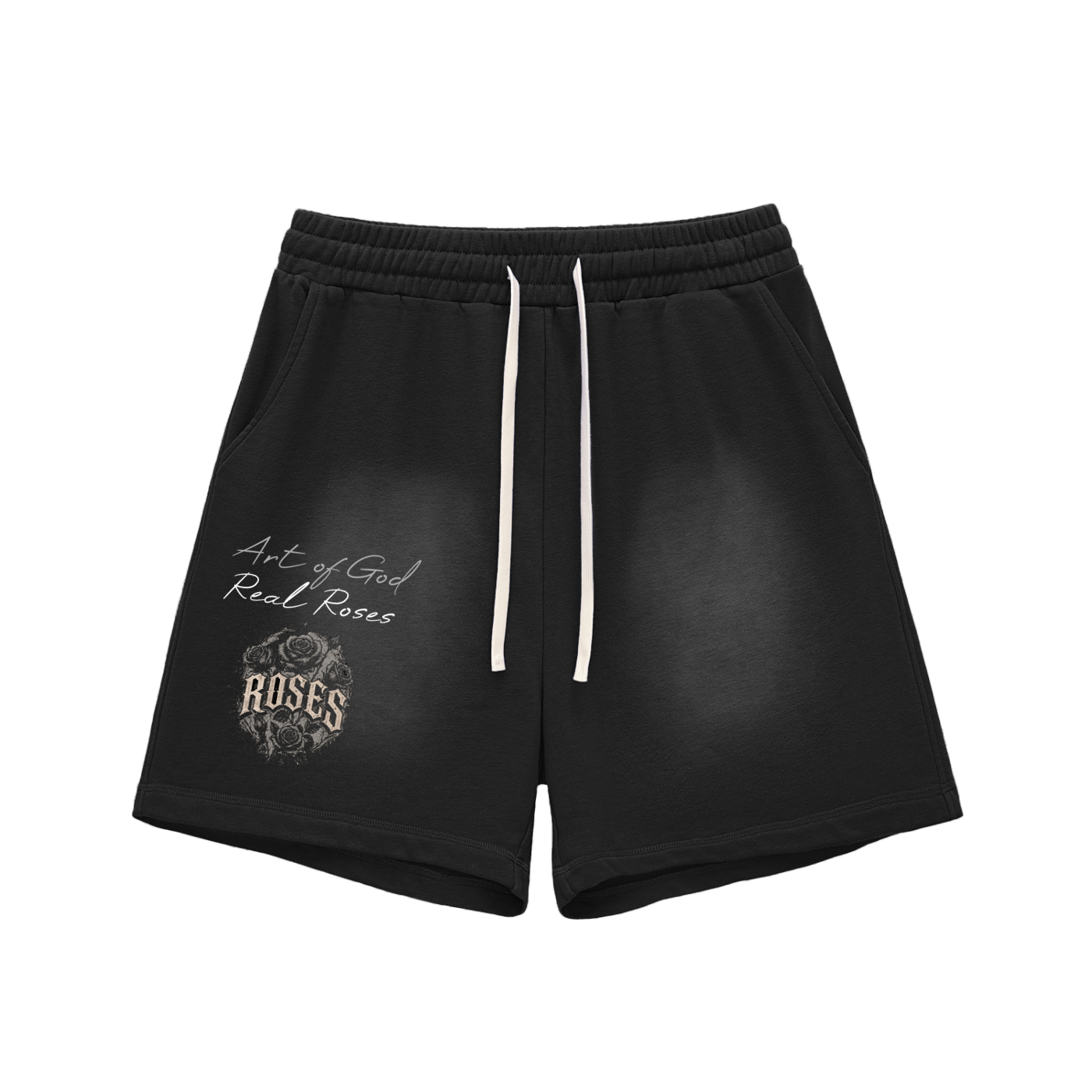 Sun Fade Raw Edge Cotton Shorts "Art of God x Real Roses"