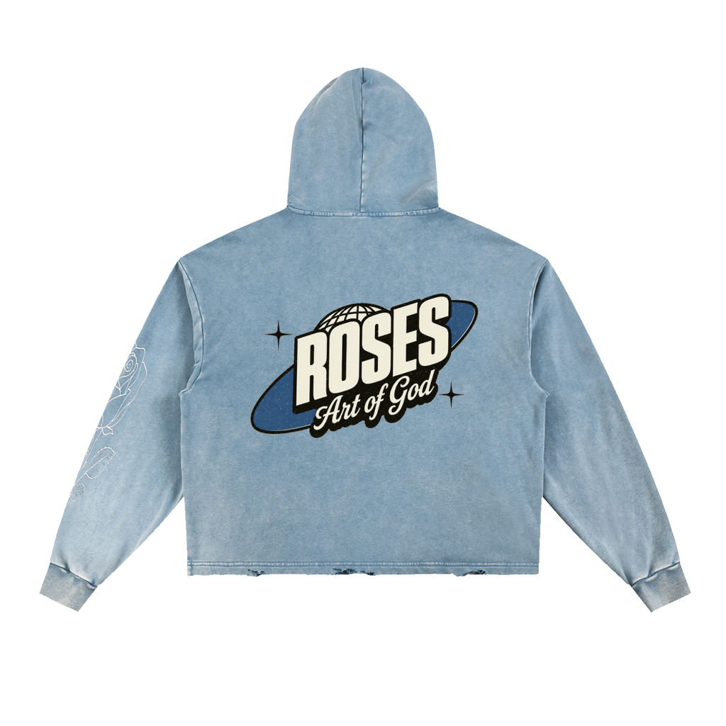 Vintage Washed Frayed-Hem Hoodie "Loving all"