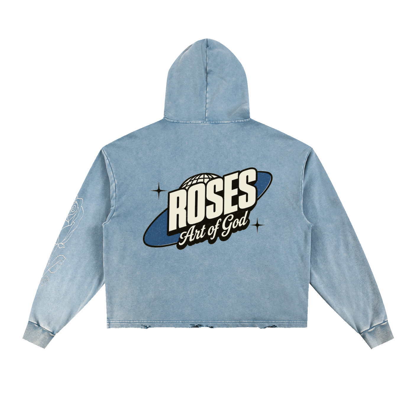 Vintage Washed Frayed-Hem Hoodie "Loving all"