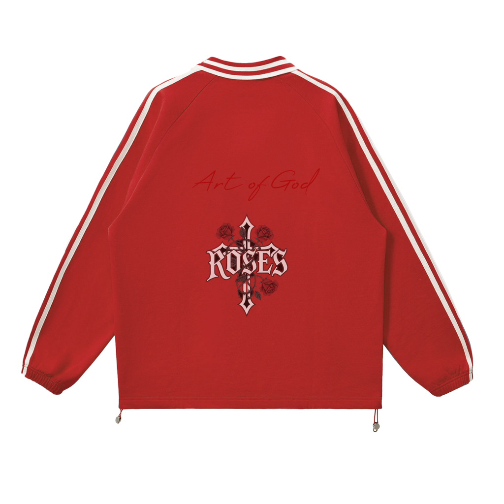 Contrast Striped Lapel Collar Sweatshirt "Real Roses x Art of God"
